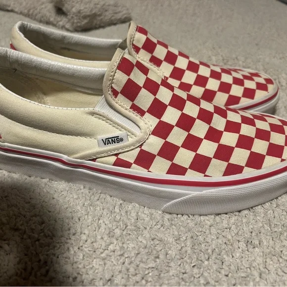 Vans Classic Slip-On Red and Cream Checkerboard Sneakers - Picture 3 of 5